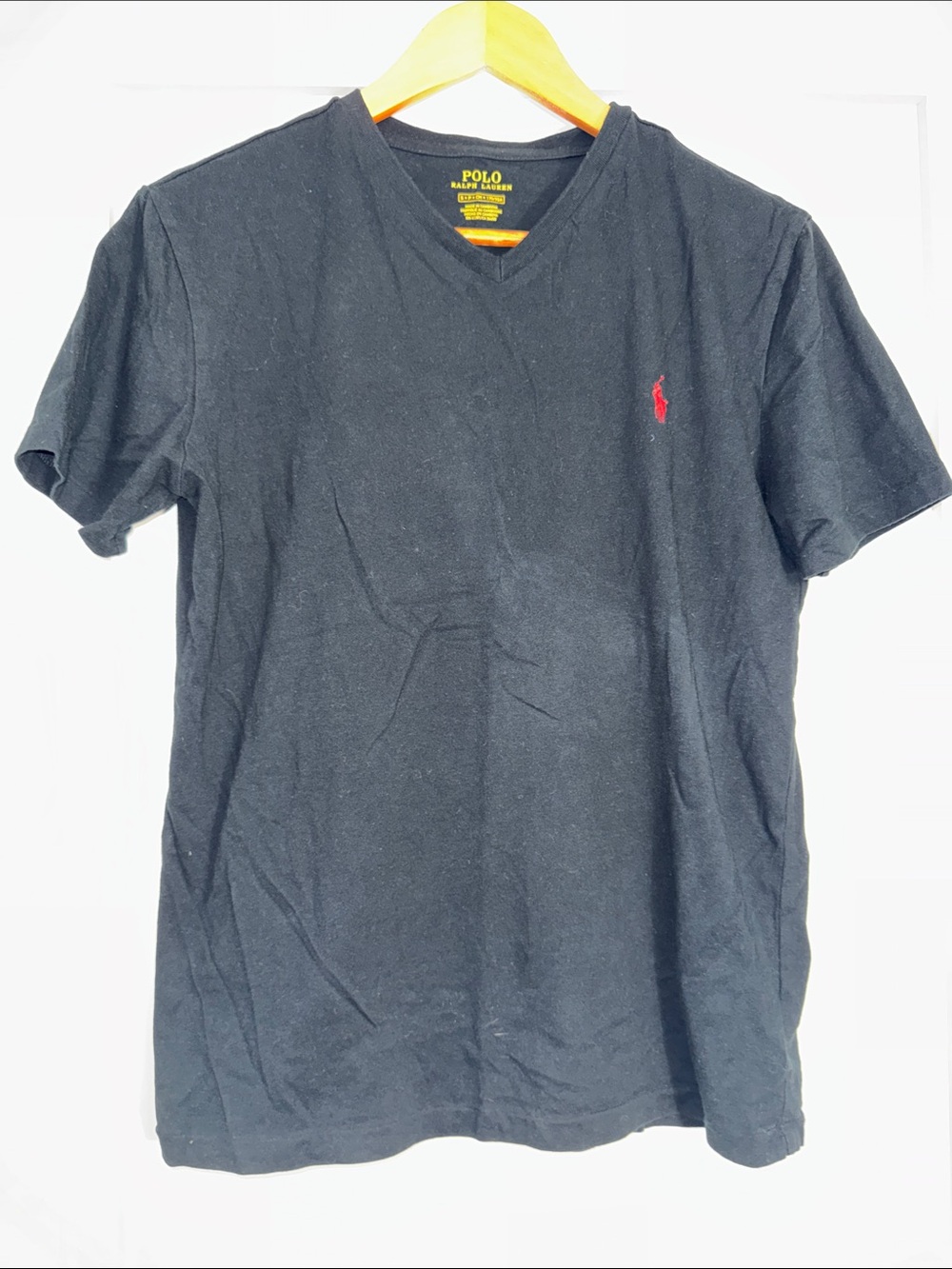 Polo by Ralph Lauren Black V-Neck Tee with Red Pony Sz Small 100% cotton